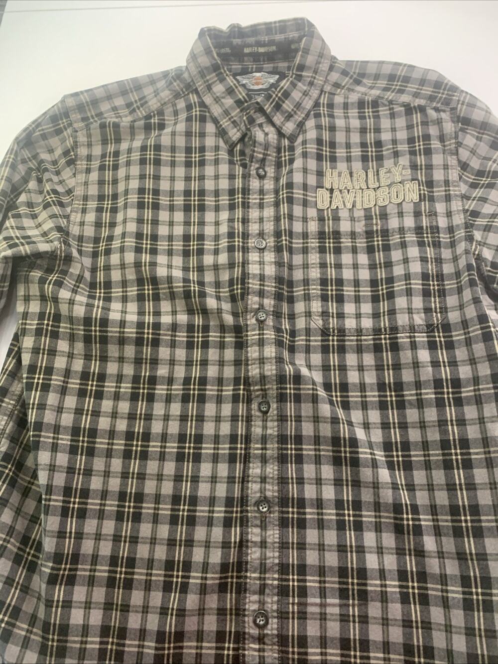 Harley-Davidson Shirt Mens XL Gray Plaid Flannel Long Sleeve Button Front Biker